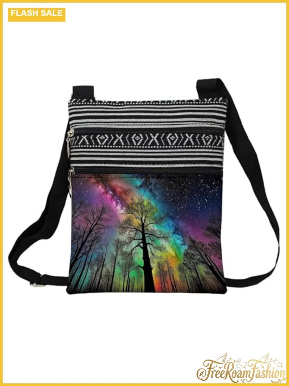 Polyester Ethnic Crossbody Bag Adjustable Strap Zipper Pouch